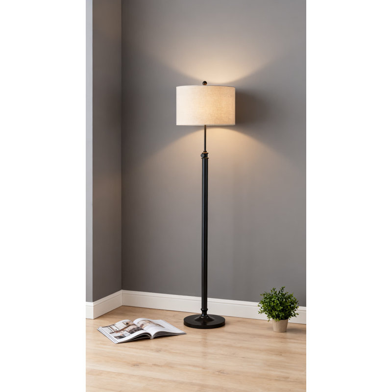 Lampe sur pied avec abat-jour en lin avoine, finition bronze antique, hauteur réglable de 57 à 65,5 pouces, homologuée UL ou ETL pour la sécurité