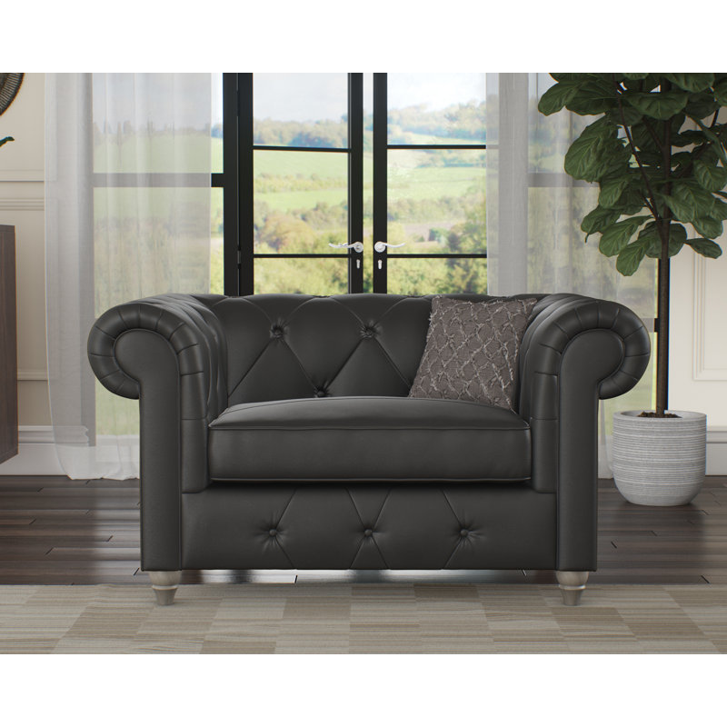 Melrose Leather Chair And A Half, Washed Oak, Raven