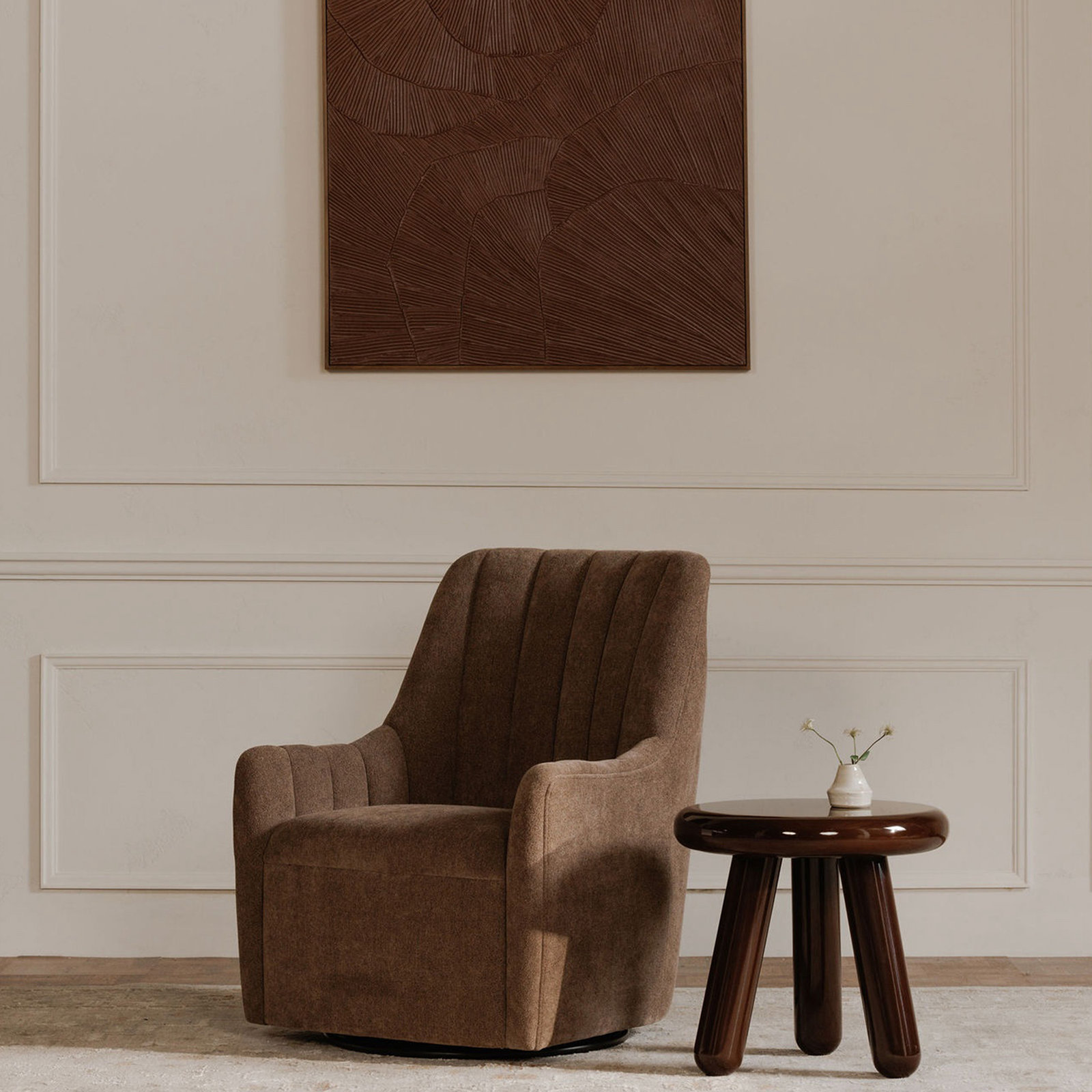 Sutton Upholstered Swivel Chair, Cool Brown