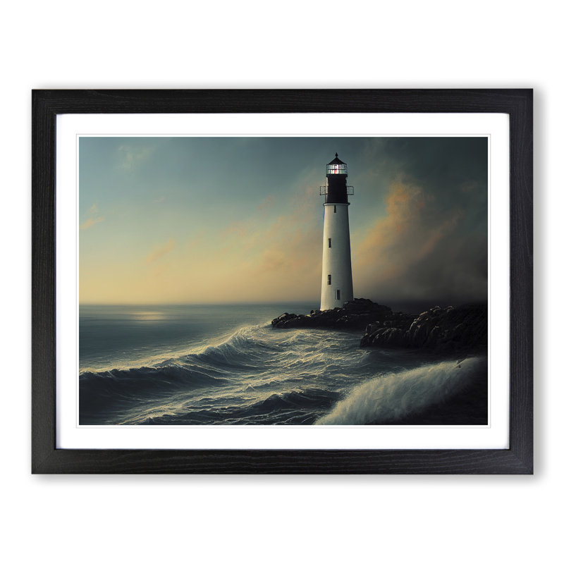 Shimmering Lighthouse Seascape - Framed Print, Black, 46cm H x 64cm W x 2cm D