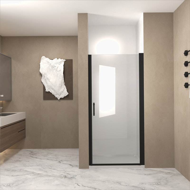 Porte de douche pivotante avec cadre en aluminium, porte de douche demi-cadre pour Bethroom, Noir mat