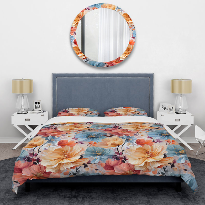 Yellow and Blue Petals Floral Expression - Ensemble de housse de couette floral