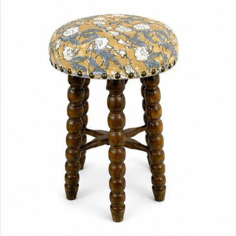 Tabouret de bar rembourré avec structure en bois d'acacia massif Spindle, H 23,5 po x L 13,5 po x P 13,5 po, Jaune + brun