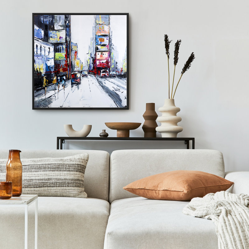 Time Square - Toile encadrée rouge pour la décoration intérieure | Art décoratif