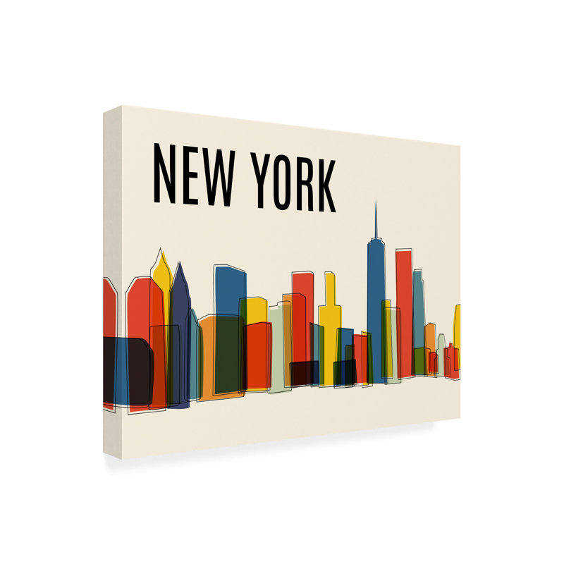 Cityscapes New York Mid Century Modern Cityscape, H 14 po x l 19 po x P 2 po