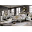 Finition argentée 1pc Panneaux de miroirs de table de chevet Décorations ornées Pieds courbés Boutons de tiroir en cristal Table de chevet Mobilier de chambre à coucher