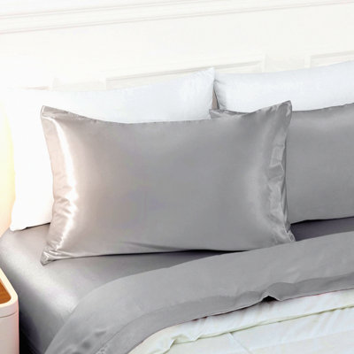 CoolSilk HairGuard Pillowcase Set - 20x40 Silver Envelop Closure Pillow Covers for Friendly Hair Protection and Cooling Effect