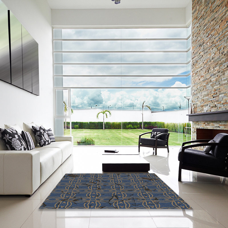 Tapis bleu/gris à motifs Drumcullen, Carré 8 pi