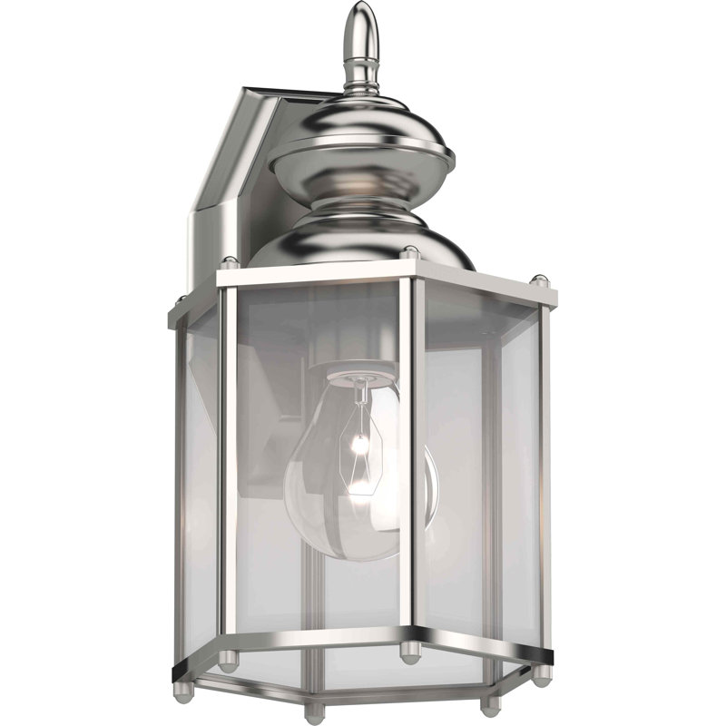 1-Light Outdoor Steel Brushed Nickel Wall Mount Wall Sconce Wall Lantern with Clear Beveled Glass, Brushed Nickel