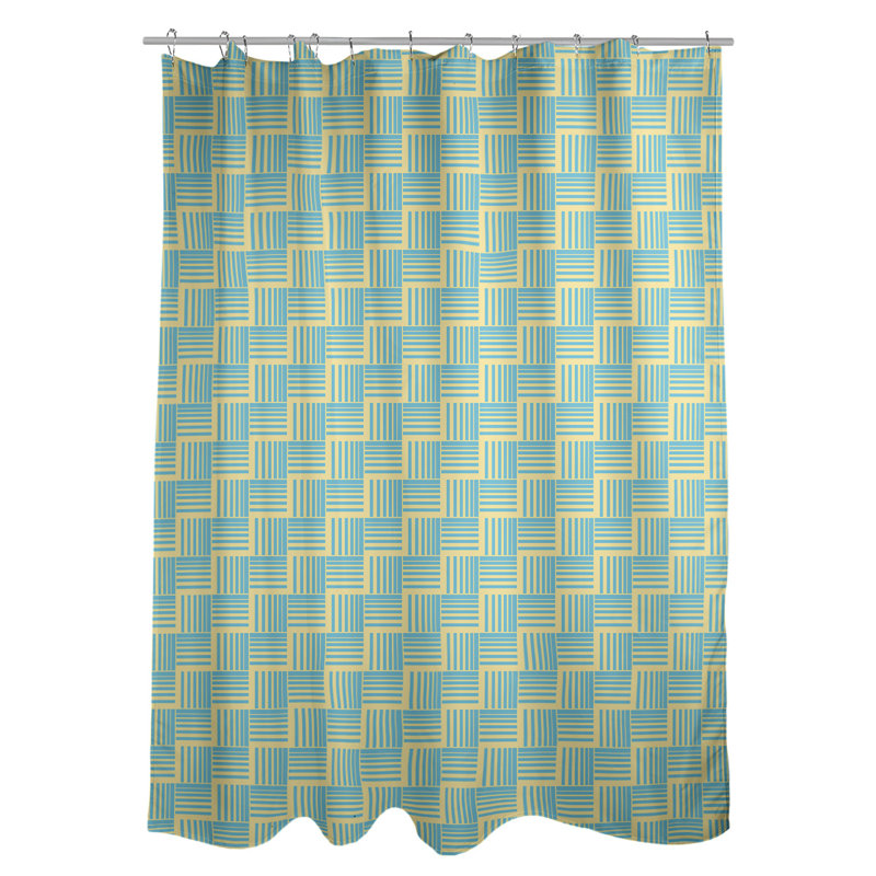 Rideau de douche simple basketweave rayures classic, Jaune / bleu sarcelle