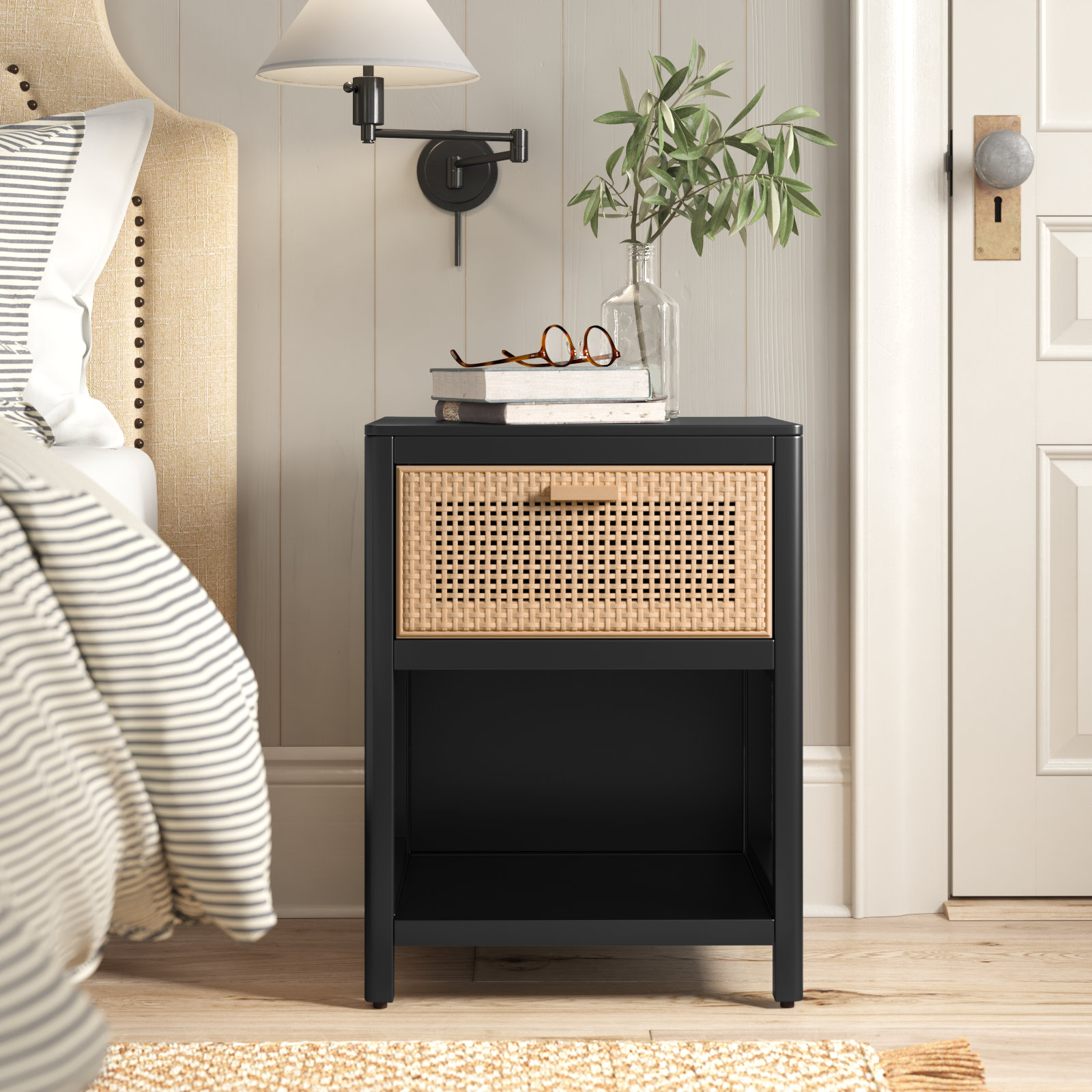 Epaulette Mahogany Nightstand, Black