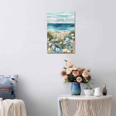  Floral Canvas Wall Art Rustic Flower Prints Abstract Colorful Flower Theme Artwork Serene Beach Painting Vibrant Country Botanical Wall Decor Wrapped Canvas for Bathroom Bedroom Living Room, 12x16 inches