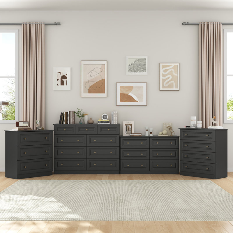 Ensemble de chambre à coucher 3 pièces: commode à 6 tiroirs, commode à 3 tiroirs et commode à 3 tiroirs (ensemble de 3)