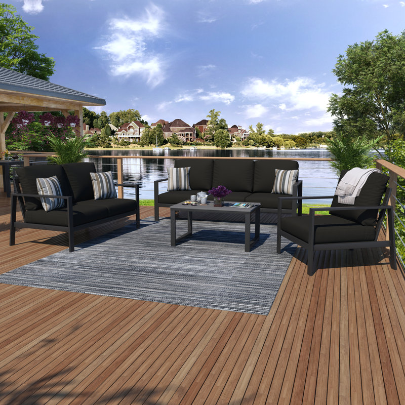 Townsend Sofa Seating Group with Sunbrella® Cushions, Gray, Canvas Black Sunbrella® Canvas