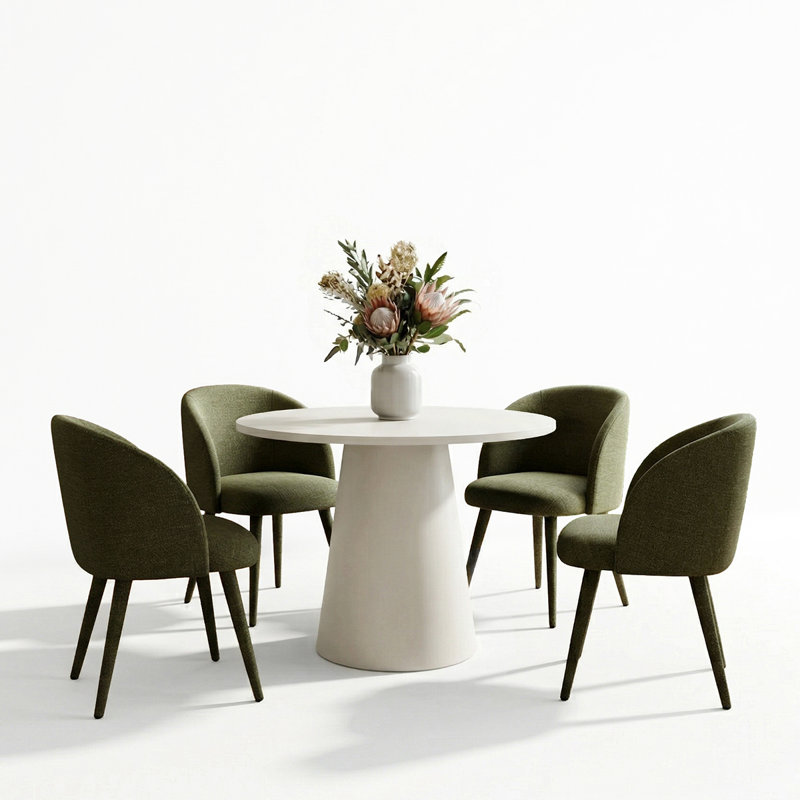 Modern 35" Round Dining Set with 4 Upholstered Armchairs, Green