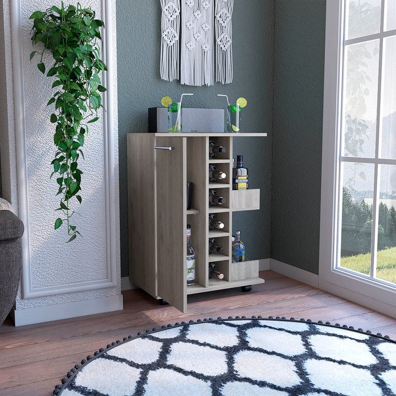 Bar Cart Wells, Four Casters, Light Gray