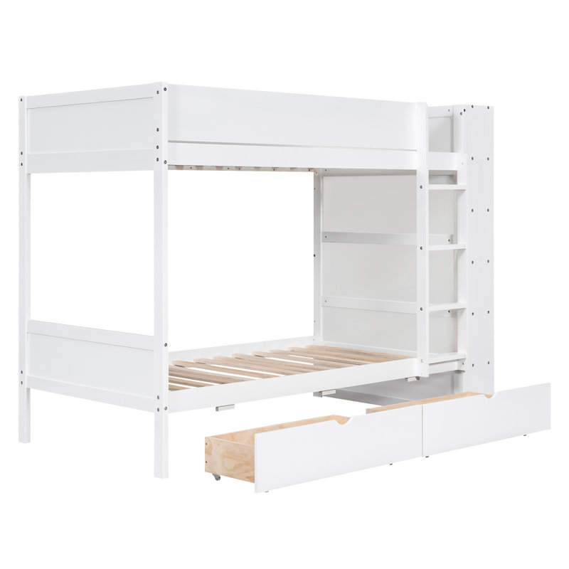 Lit simple superposé au-dessus, blanc avec tiroirs et armoire - offre un espace de rangement supplémentaire pour les livres, le tiroir