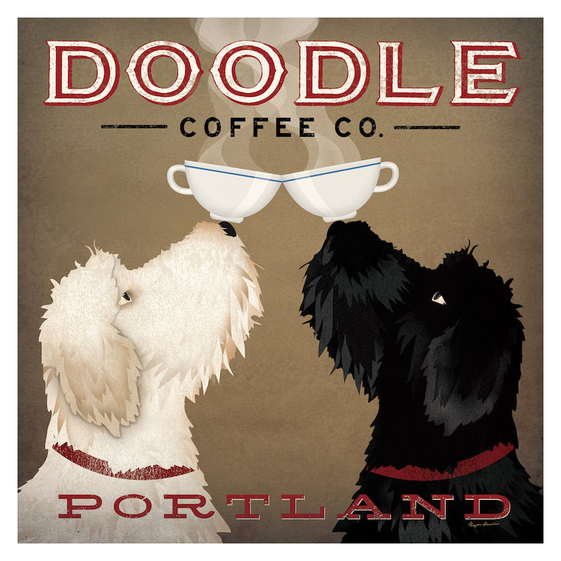 « doodle coffee co. », art textuel sur toile tendue, H 26 po x l 26 po x P 1,5 po
