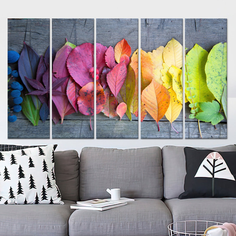 Toile imprimée: Vibrant Autumn Leaves Modern Home Decor, toile tendue 5P, H: 59,1 po x l: 98,4 po