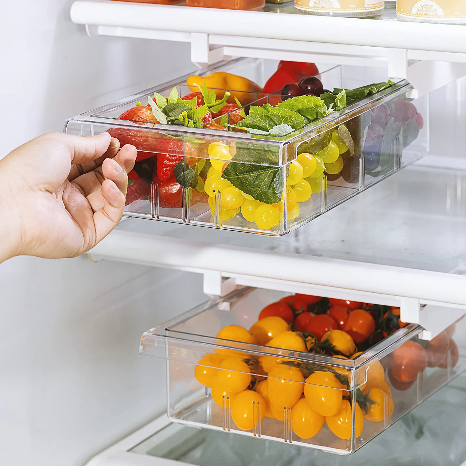 Clear Pull-Out Bin Stackable Refrigerator Organizer Drawer