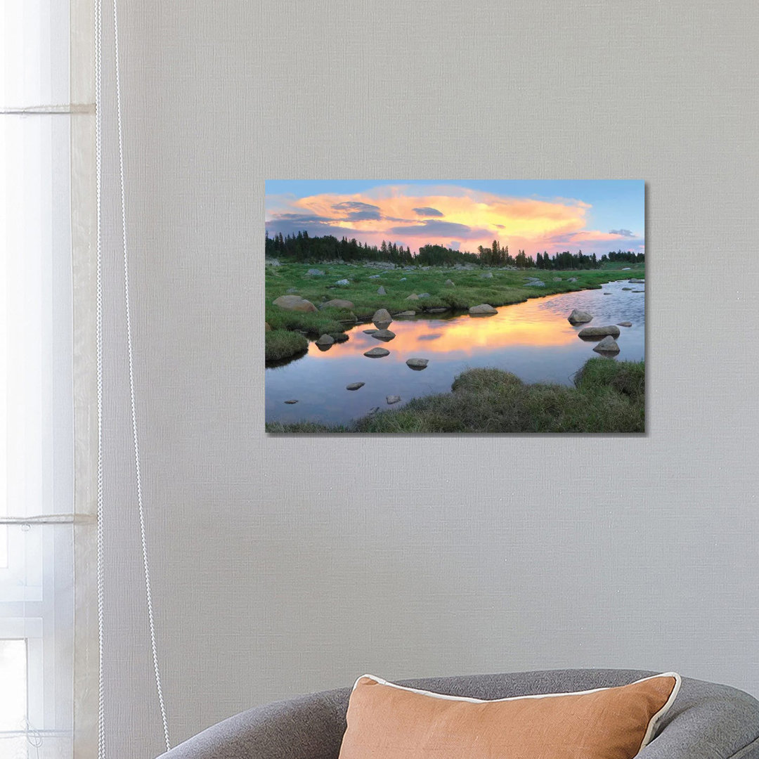 Wolken und Sonnenuntergang reflektiert im Bach, Hellroaring Plateau, Montana von Tim Fitzharris - Galerie- Giclée auf Le...