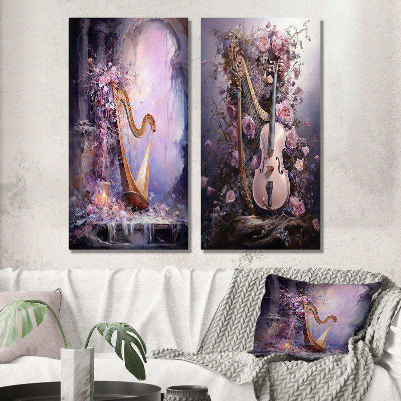 Lyre Lore - Mythique mauve - Ensemble de 2 impressions sur toile, H 28 po x l 25 po, Toile tendue