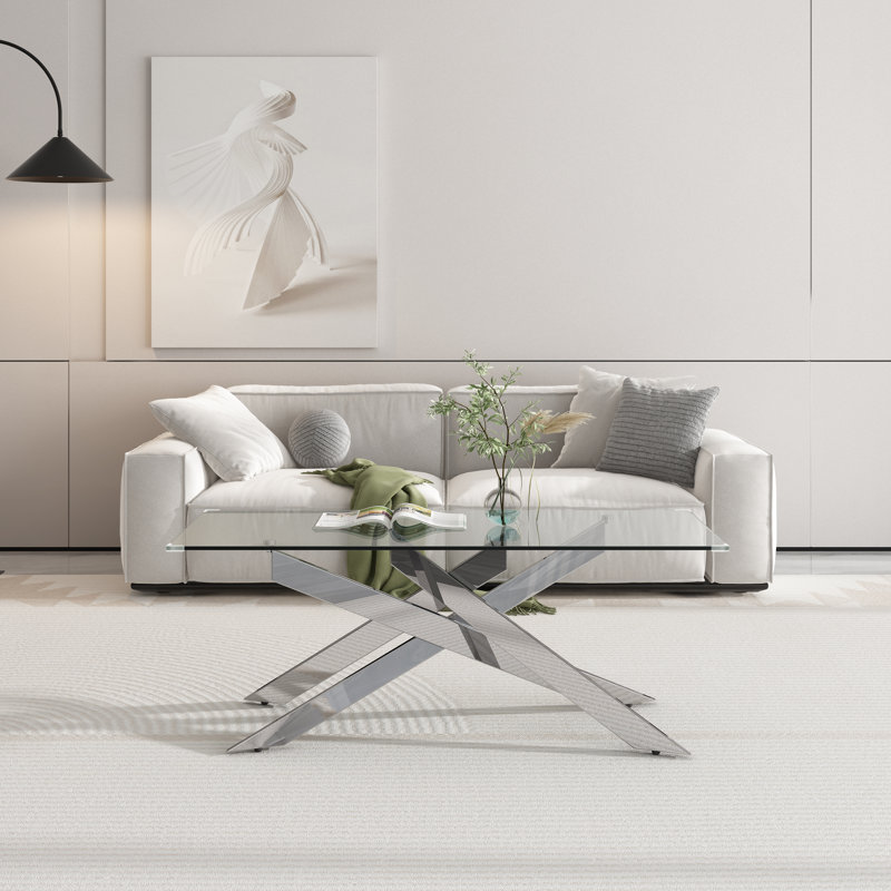 Tempered Glass Top Coffee Table, Silver