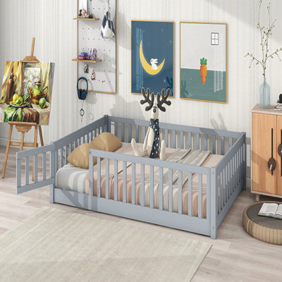 Floor Bed with Safety Guardrails and Door, Ideal for Kids' Safe and Comfortable Sleep, Compact Rooms, and Easy Assembly