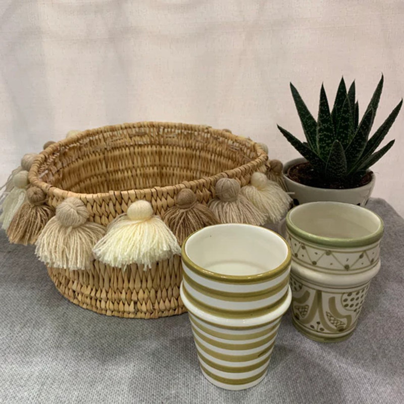 Petit panier avec pompons Séverine, Cappuccino