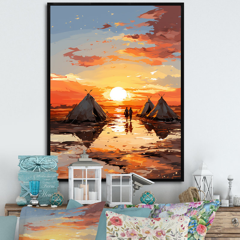 Tentes sahraouies, paysage africain III, Cadre flottant noir, 32" H x 16" W