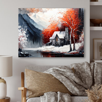 " Monochrome Orange Cottage In Winter X " Painting Print