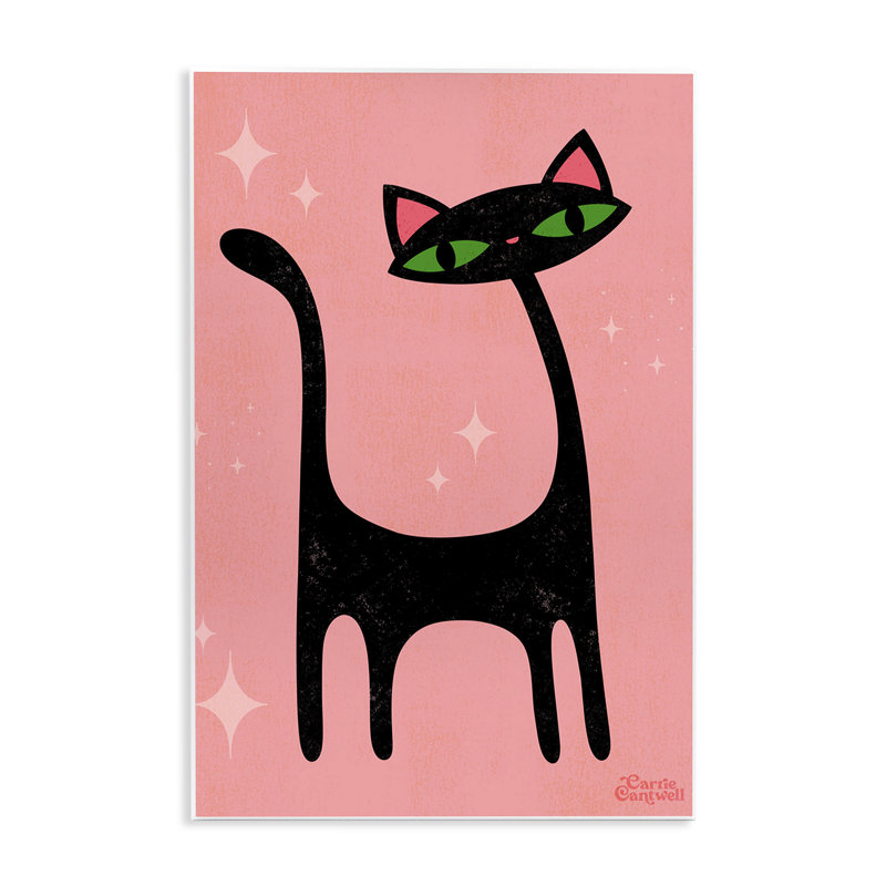 Art rétro sur plaque de chat noir par Carrie Cantwell, H 15 po x l 10 po