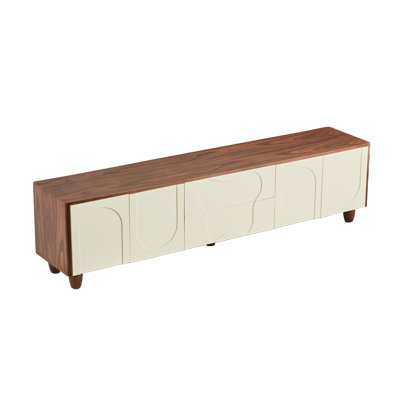 SylphLike Scandinavian/Mid-Century Modern TV Stand, Creamy White & Walnut Finish Media Console with Arched/Scalloped Door Storage Cabinet