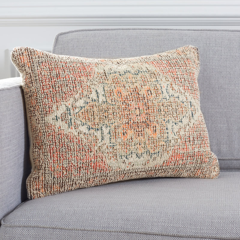Ara 16 x 22 Inch Rust Cotton & Polyester Lumbar Pillow