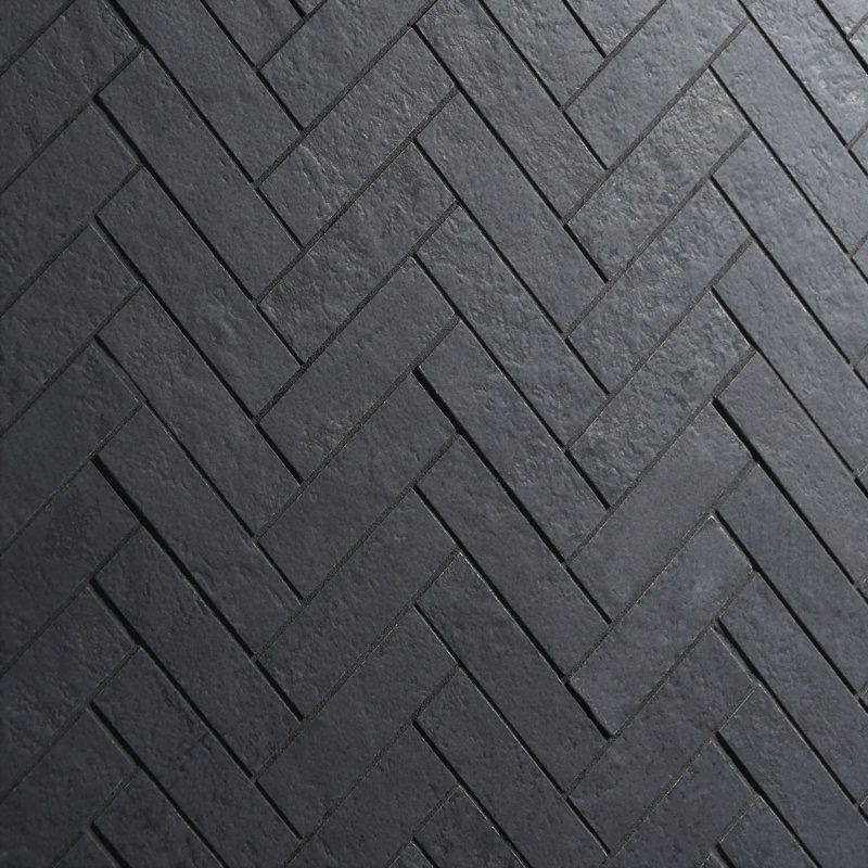 Portrait Herringbone Matte Porcelain Mosaic, Black Gold