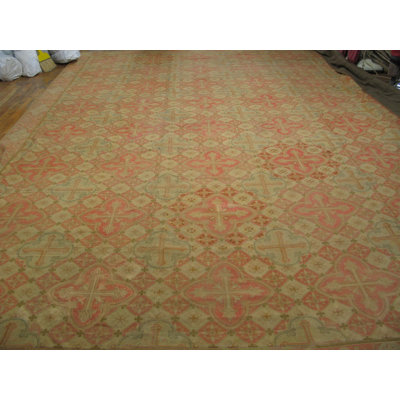 Large Antique 19th Century Allover Geometric French Flatweave Needlepoint Carpet