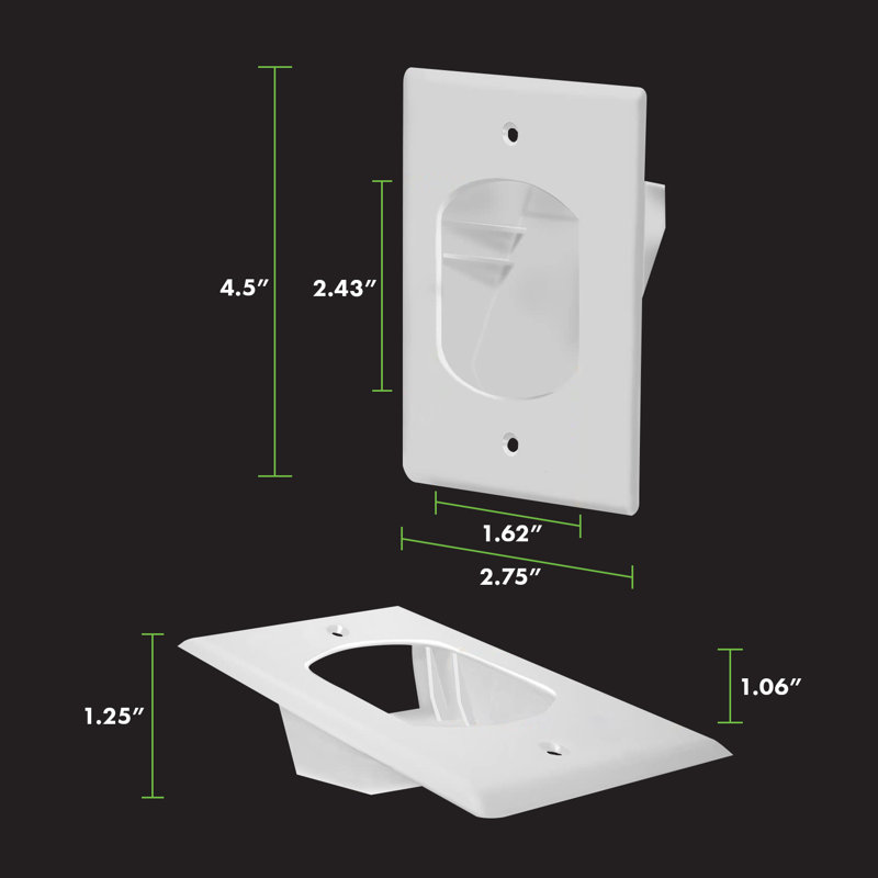 TopGreener Cable 1-Gang Single Outlet Wall Plate - White (3-Pack)