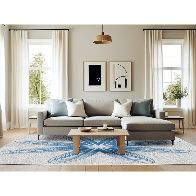 Tapis décoratif bleu, Rectangle 6 pi x 9 pi