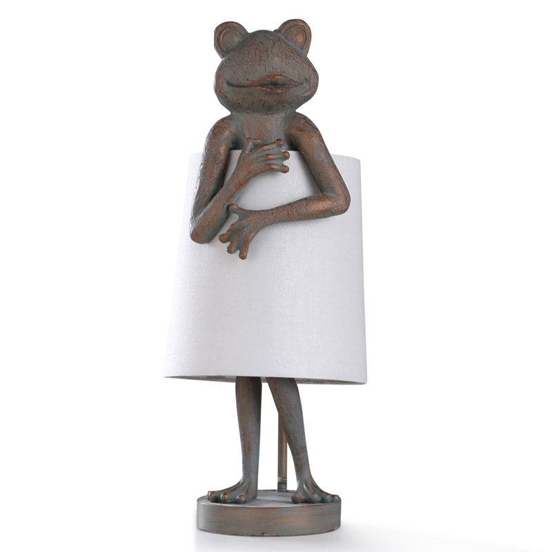 Whimsical Frog Resin Table Lamp with White Shade