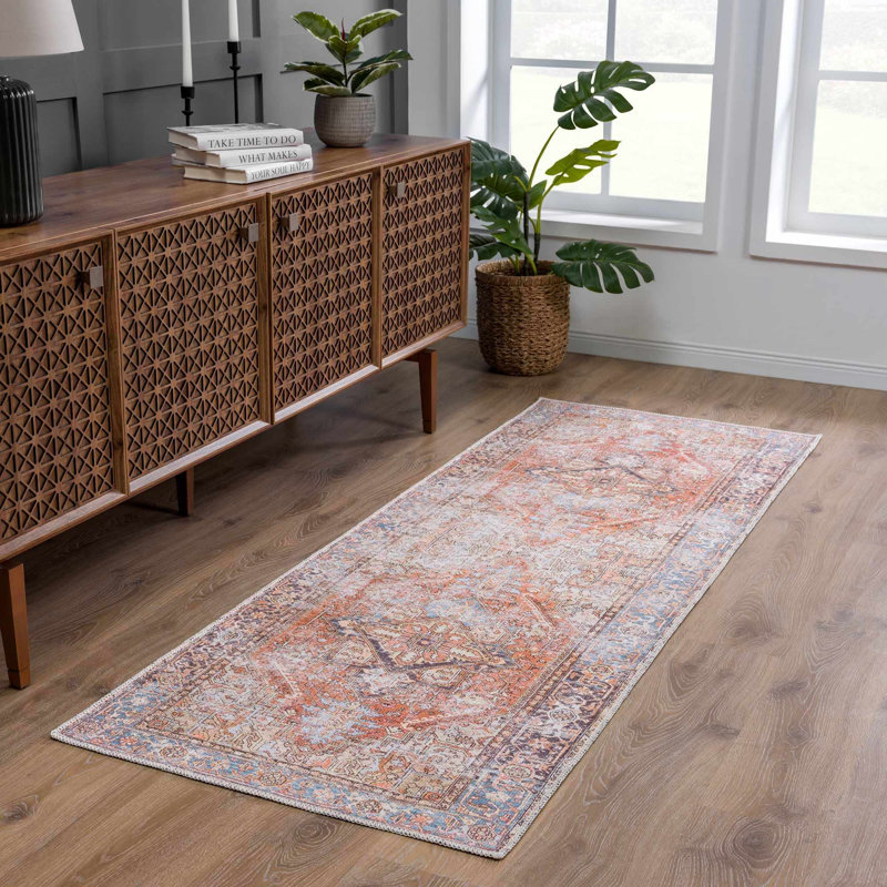 Performance Rust/Gray/Blue Machine Washable Area Rug, Runner 2'7" x 10'
