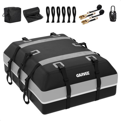 21 Cu Ft Waterproof Rooftop Cargo Bag with Ratchet Straps & Anti-Slip Mat | Multi-Fit Soft Shell Roof Carrier with 6 Door Hooks & Password Lock