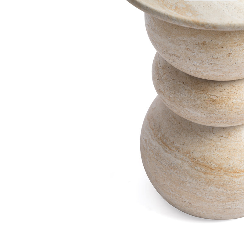 Stephanos Effect Stool End Table Durable Weatherproof Indoor and Outdoor Side Table, Travertine