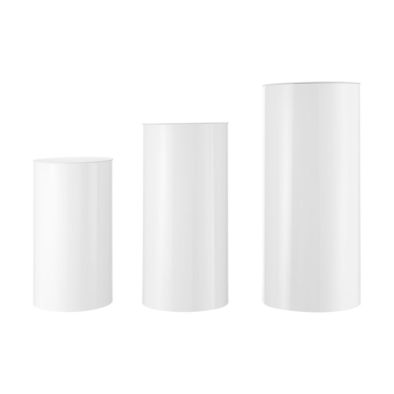 Ensemble de 3 socles cylindriques ronds blancs pour décoration de mariage et de fête - socles en plastique modernes avec couvercles en PVC
