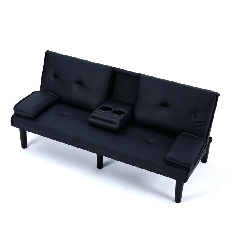 67-Inch Pvc Multi-Functional Sofa Bed With A Foldable And Cup Holder, Black