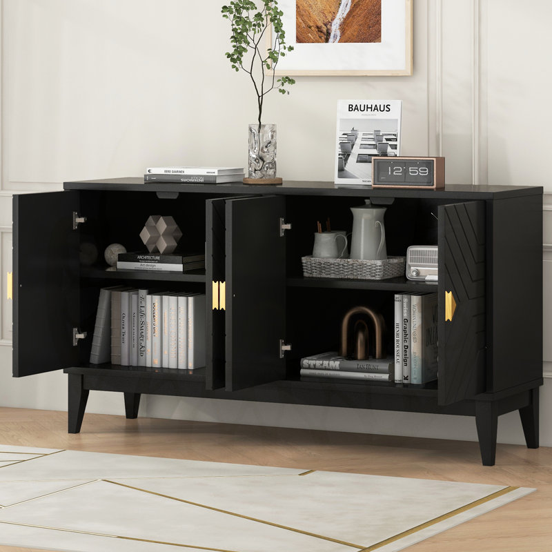 60" W Sideboard Cabinet With Adjustable Shelves And 4 Doors, Buffet Cabinet With Storage For Dinning Room, Kitchen And Living Room, Black