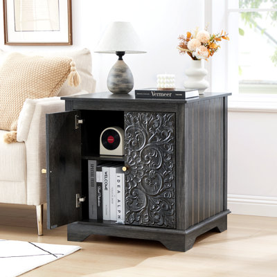 Farmhouse 25.59'' Tall Embossed Side Table Cabinet