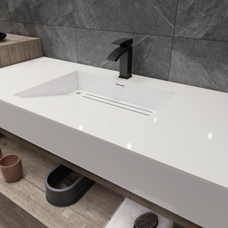 Albizu 114" Wall-Mounted Double Bathroom Vanity, Gray