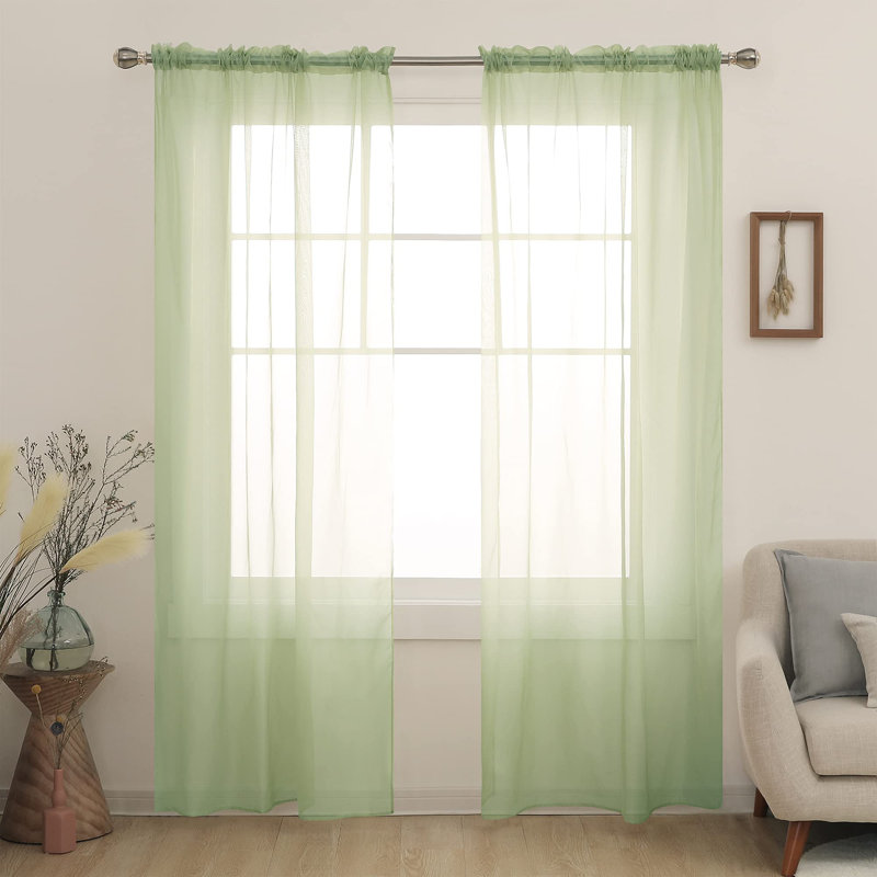 Rod Pocket Sheer Voile Curtain (Set Of 2), Sage Green, 52" W x 95" L