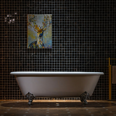 66" Enameled Cast Iron Double Ended Clawfoot Bathtub with Chrome Iron Feet, White