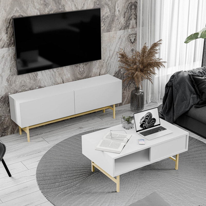 Kaleva 2 - Piece Living Room Table Set, White/Gold